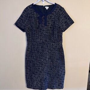J Crew Womens Navy Blue & White Bowtie Tweed Short Sleeve A-line Preppy Dress 12